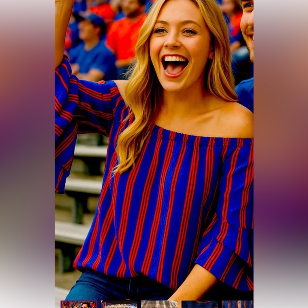 Giddy Up Glamour Stripe Ruffle Blouse M